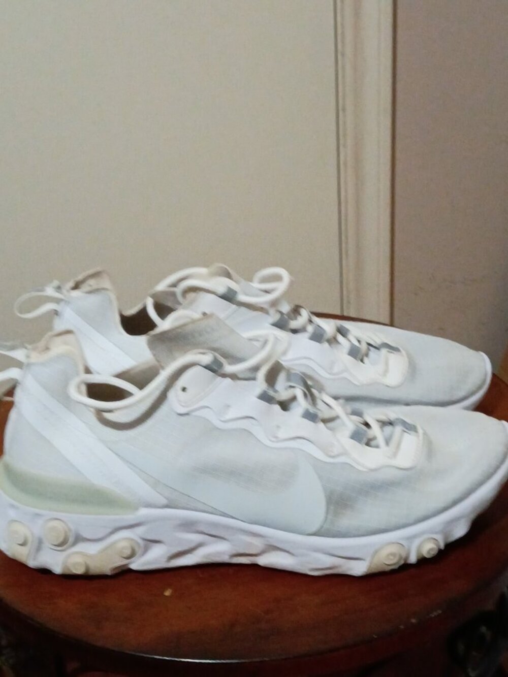 Nike React Element 55 Mens Size 9 Pure Platinum White Sneaker Shoes BQ6167-101